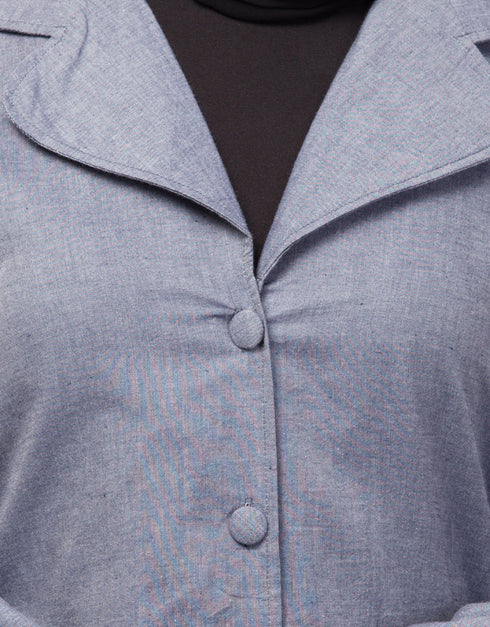 Arabic Abaya with self-fabric buttons and coat collar In the Shade Of Sky Blue